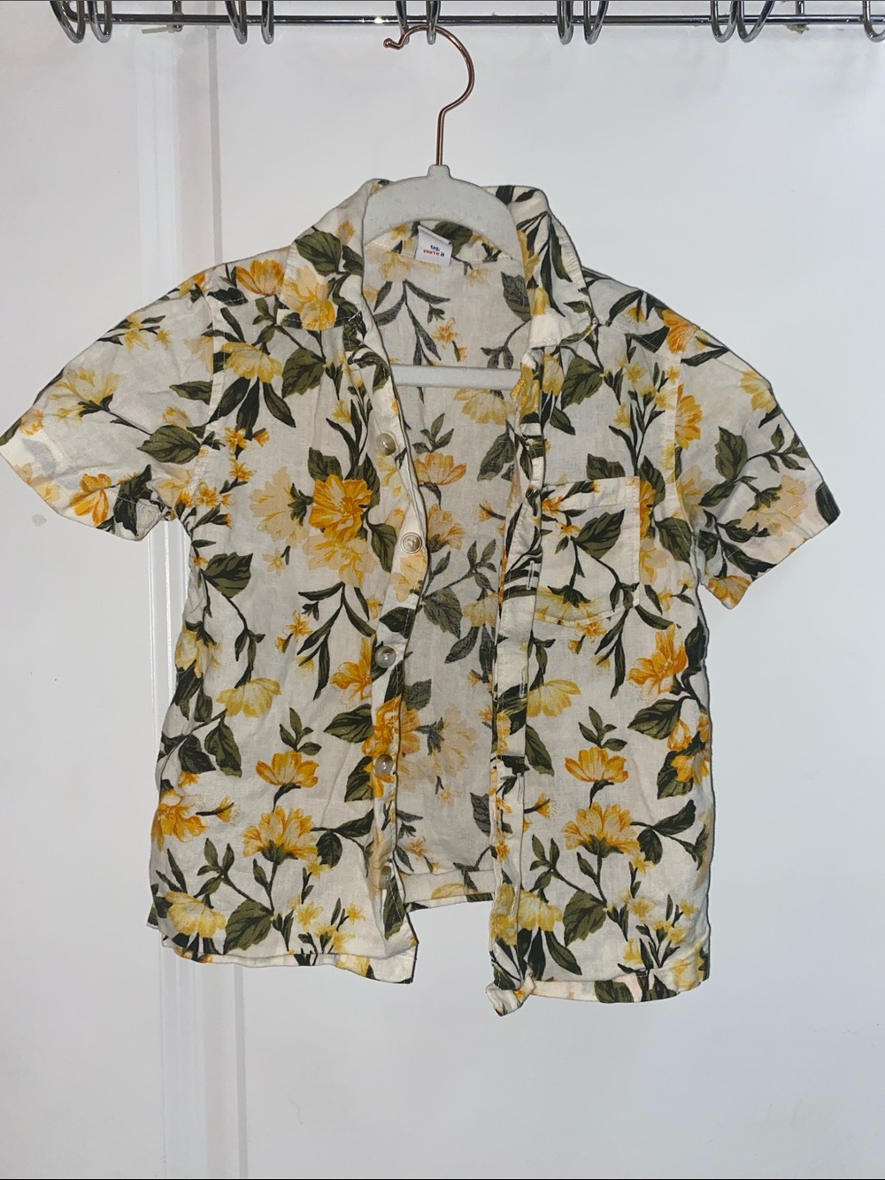 Old Navy Yellow and Green Floral Short-Sleeve Button-Down Shirt